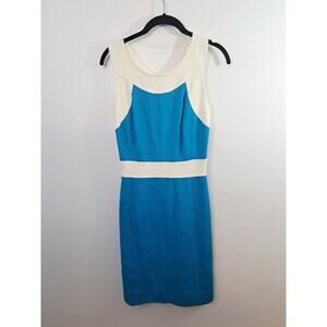 Milly Women's Ivory And Blue Open Back Sheath Style Dress Size P